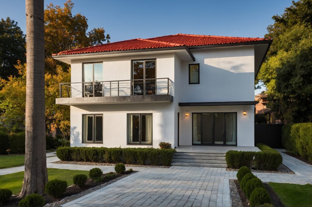 house-with-red-roof-white-sign-that-says-home